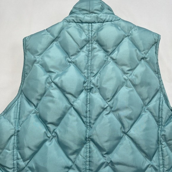 Talbots Down Puffer Vest Small Quilted Button Feather Aqua Teal Paisley Lining - Picture 5 of 10